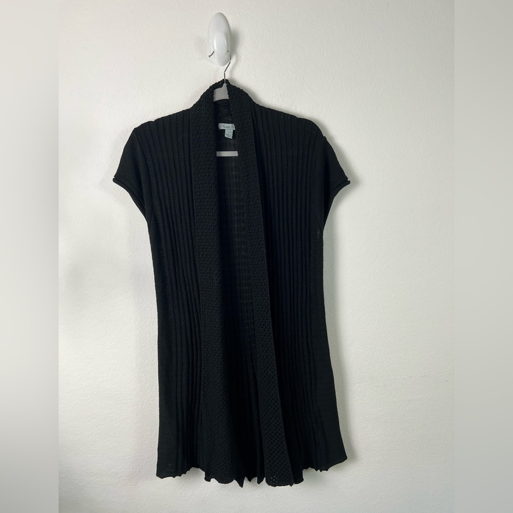 Olivia Sky Black Trumpet Hem Sweater Vest Cardigan